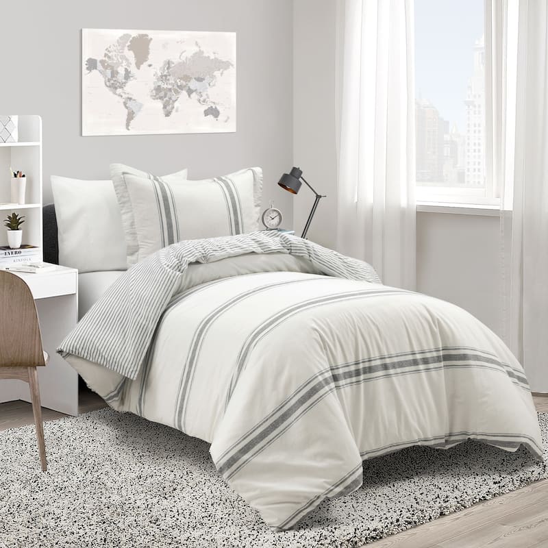 Lush Decor Farmhouse Stripe 3 Piece Duvet Cover Set - Gray - Twin XL
