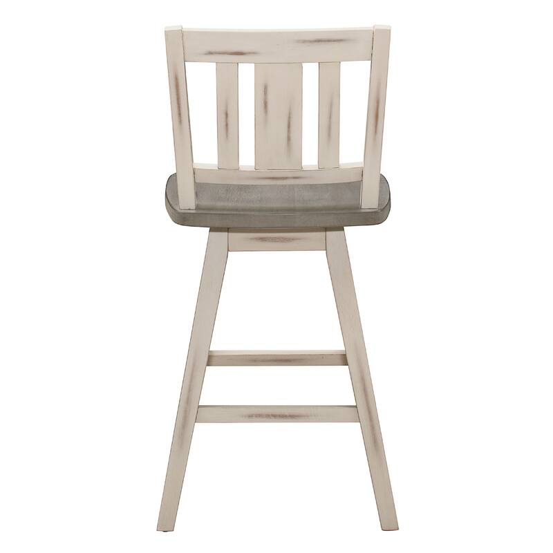 Ati Swivel Counter Height Chair Set of 2, Slatted White Wood, Gray