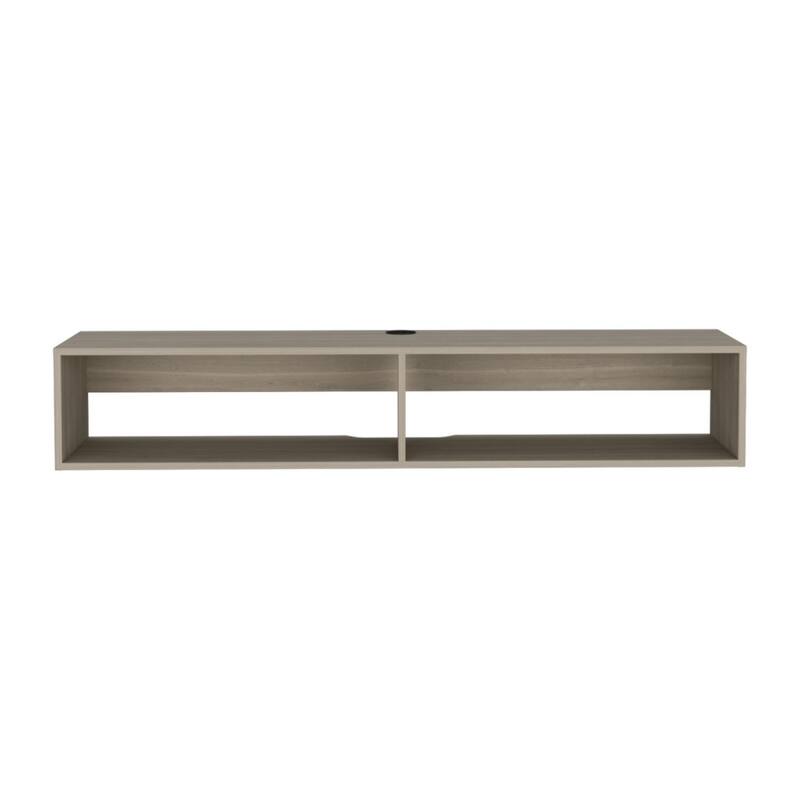 Modern TV Console Wall Mounted 59" Floating Media Stand with Shelves and Cable Management - 10.4”H x 59.1”W x 12.6”D - Beige