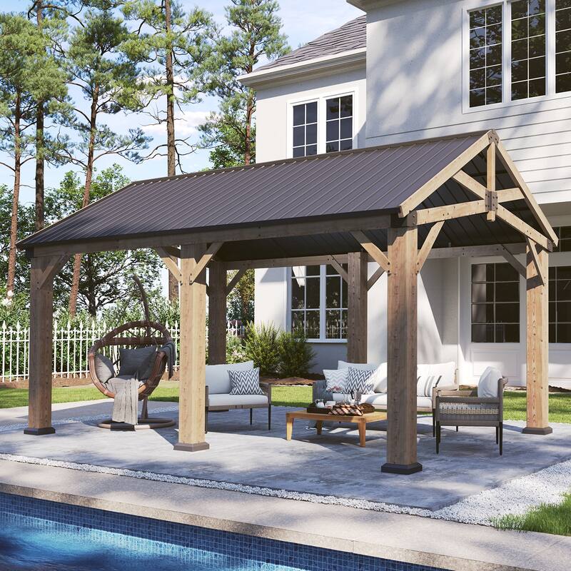 Outdoor Wood Gazebo with Galvanized Steel Gable Roof