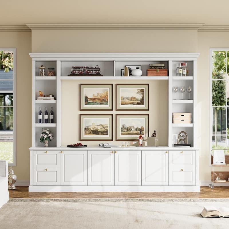 Mid-Century Modern Wall Unit Entertainment Center With Bookshelf For Tvs Up To 70", 94.8" TV Stand With Adjustable Shelf