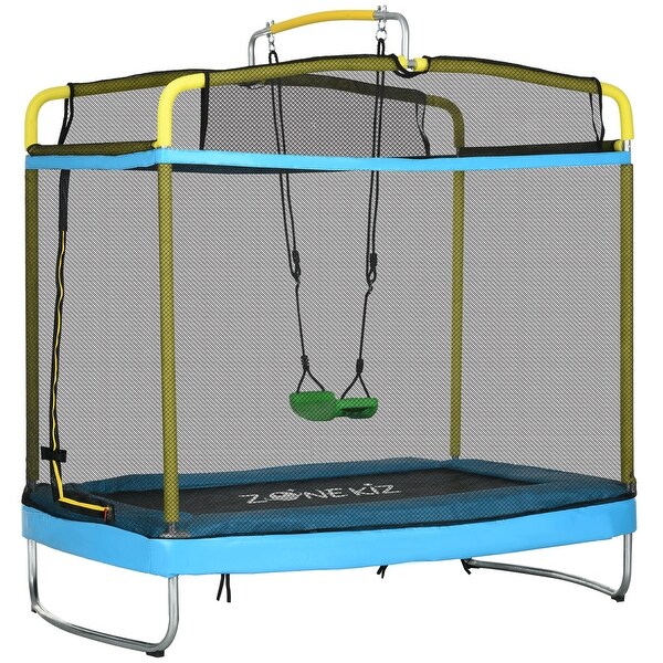 6.9' Kids Trampoline with Enclosure, Swing, Gymnastics Bar