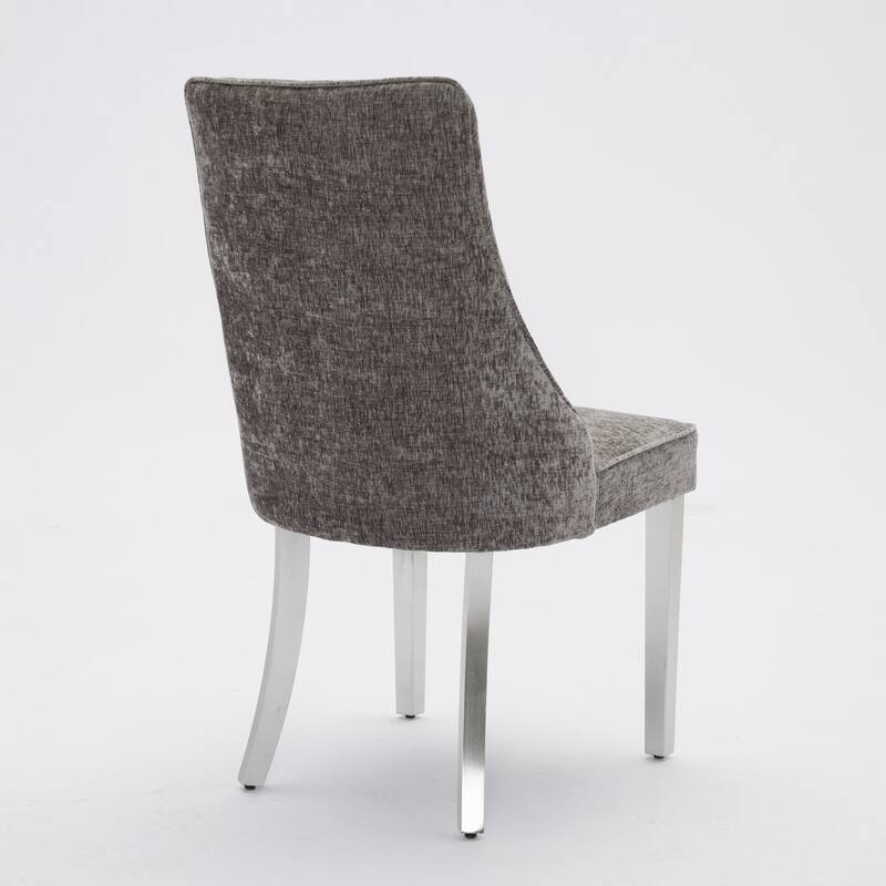 Rayon Cloth Flocking Chenille Dining Chairs Channel Kitchen Dinner Chair Comfy Fabric Upholstered Accent Chair, Set of 2