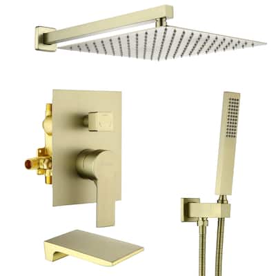 Clihome 12" Wall Mount 1-Handle 1-Spray Tub and Shower Faucet
