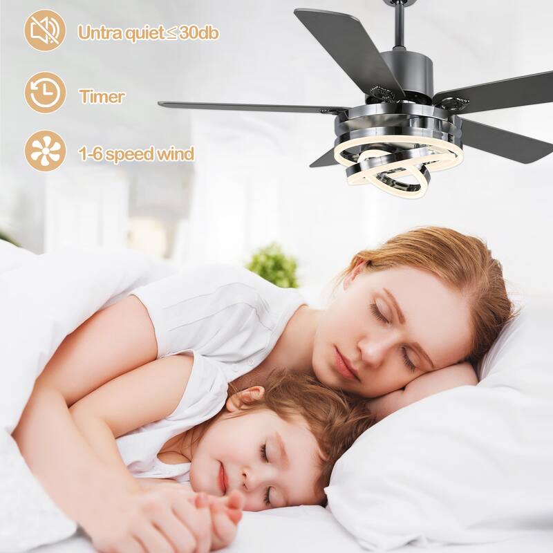 Oaks Aura 52in. DIY Shade Modern Reversible Ceiling Fan with Light, 6-Speed Silent Motor Ceiling Fan with Remote for Large Room