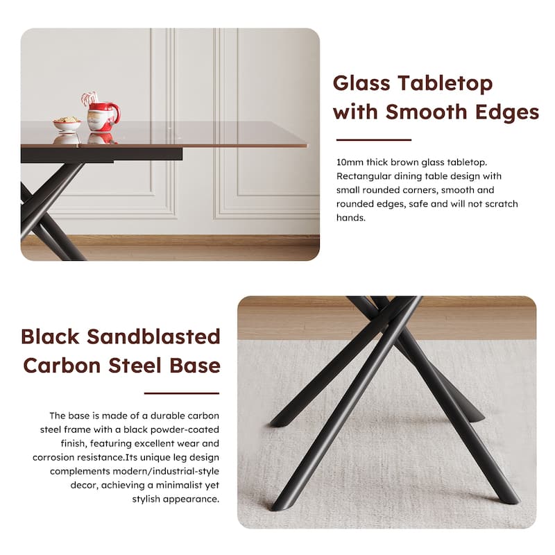 Modern Rectangle Expandable Dining Table with Retractable Leaf, Carbon Steel X-Base