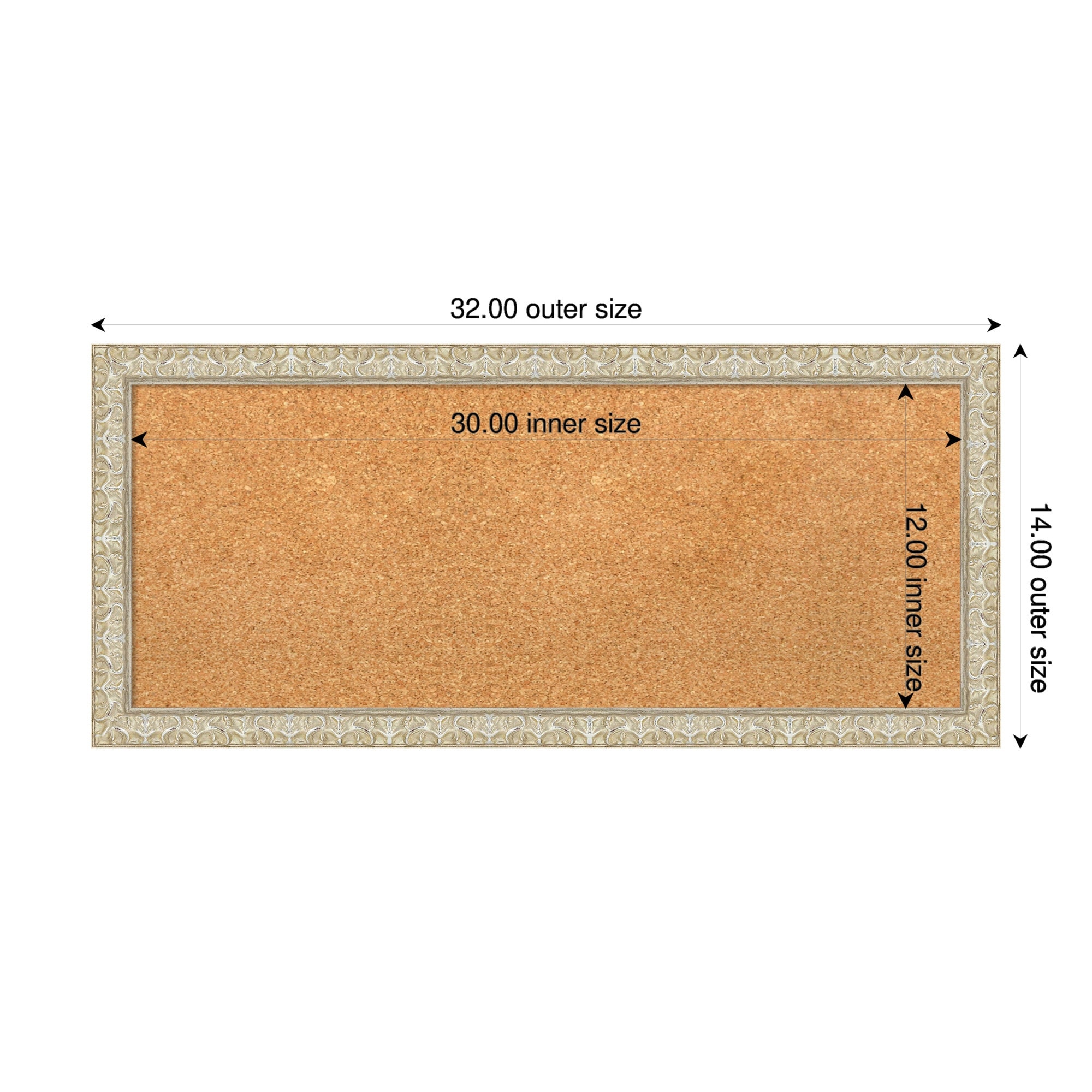 Lila Silver Wood Framed Cork Board - Bulletin Board, Organization Board, Pin Board