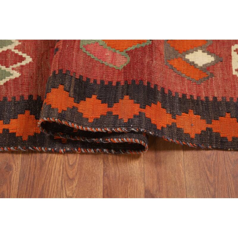 Kilim Qashqai Persian Vintage Area Rug Hand-Woven Beige Wool Carpet - 4'8"x 8'1"