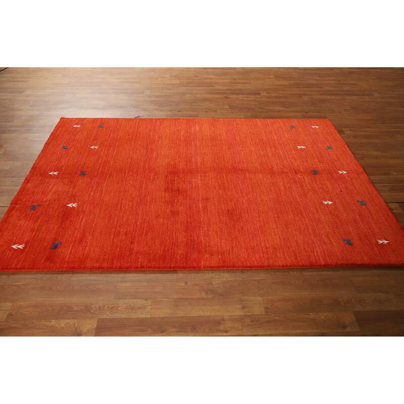 Hand Knotted Oriental 100% Wool Carpet Tribal Animal Pictorial Oranges & Rust Gabbeh Area Rug - 6' 7'' X 4' 7''
