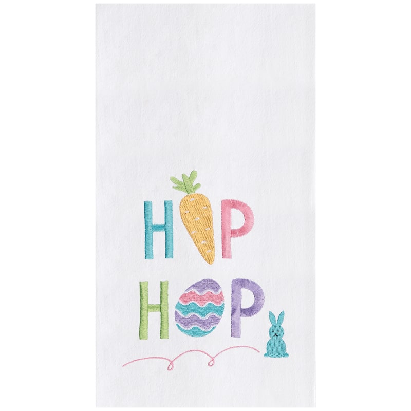 "Hip Hop" Easter Bunny Rabbit Carrot Embroidered Cotton Flour Sack Kitchen Dishtowel