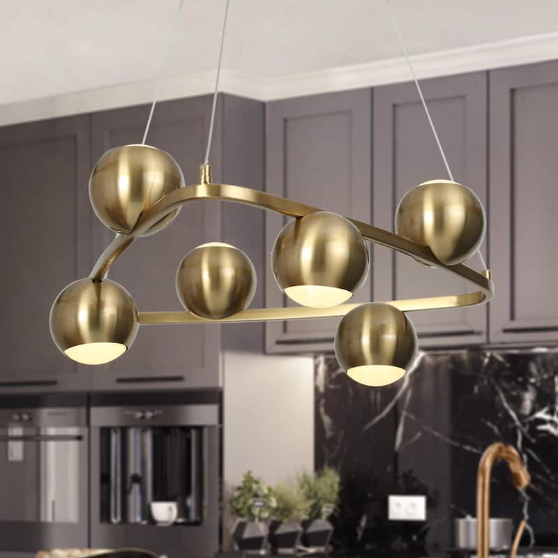 Modern Glam 6-Light Gold Brass LED Chandelier Metal Pendant Light with Dome Shades - 20.5" L x 19.5" W x 7" H