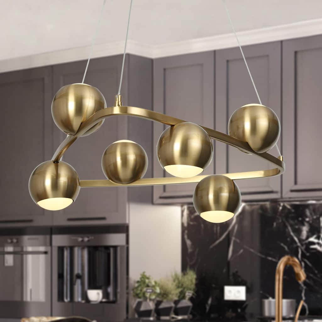 Modern Glam 6-Light Gold Brass LED Chandelier Metal Pendant Light with Dome Shades - 20.5" L x 19.5" W x 7" H