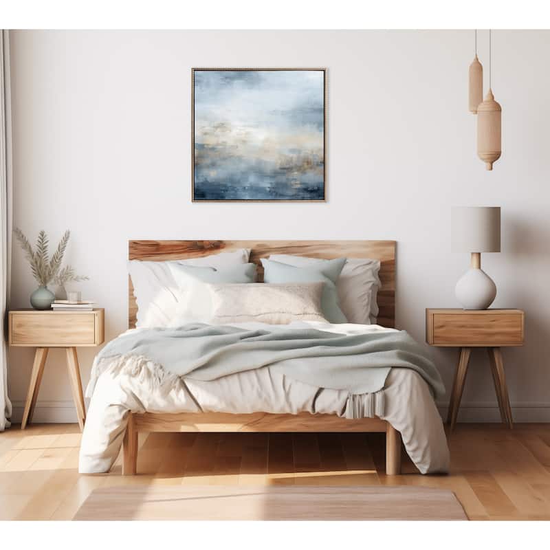 Kate and Laurel Sylvie Tonal Blue Framed Canvas by Creative Bunch Studio
