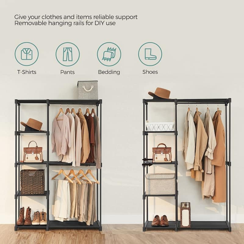 Freestanding Closet Organizer with Adjustable Shelves, Dual Hanging Rods and Storage Drawers