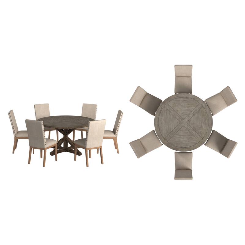 Krakova Rustic X-Base Round Pine Wood Dining Set