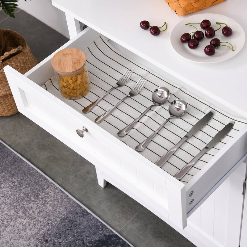 Elegant Buffet with Adjustable Shelves, Kitchen Pantry Storage Cabinet with Framed Glass Door Drawer and Microwave Space