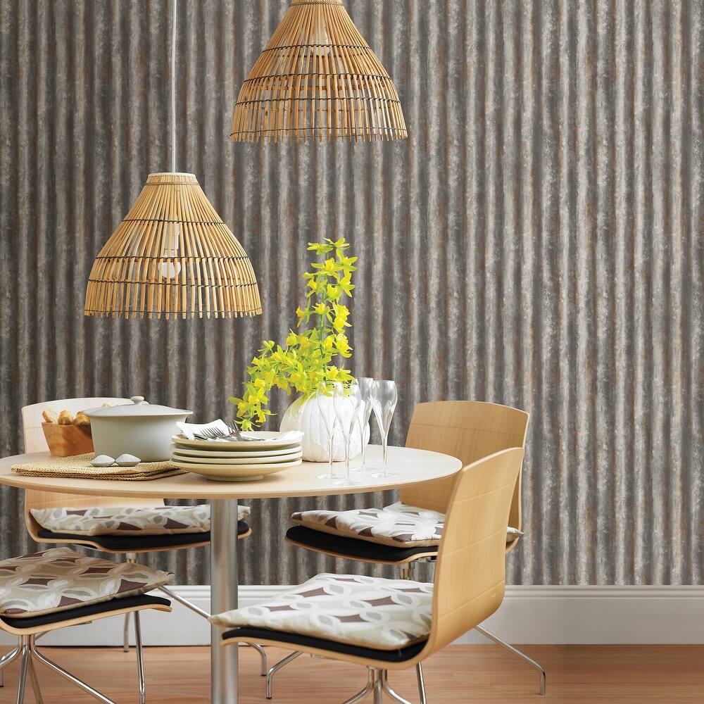 Solvang, Corrugated Metal Industrial Texture, 33 FT. L x 20.5In. W Wallpaper Roll