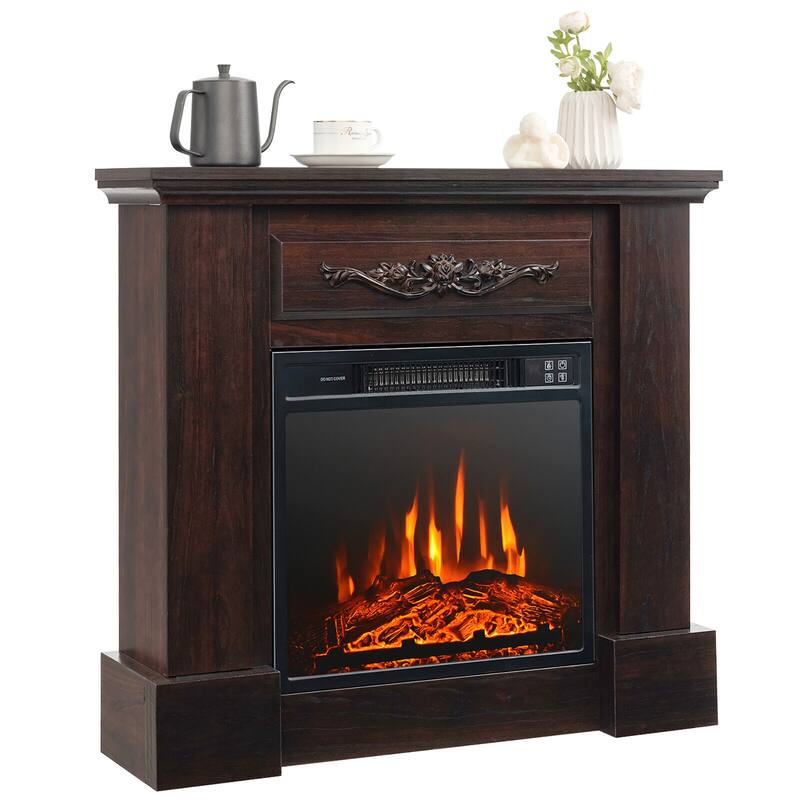 Gymax 32'' Electric Fireplace Mantel TV Stand Space Heater 1400W w/