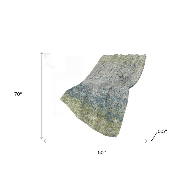 HomeRoots 50" X 70" Green And Blue Abstract Polyester Woven Plush Throw Blanket