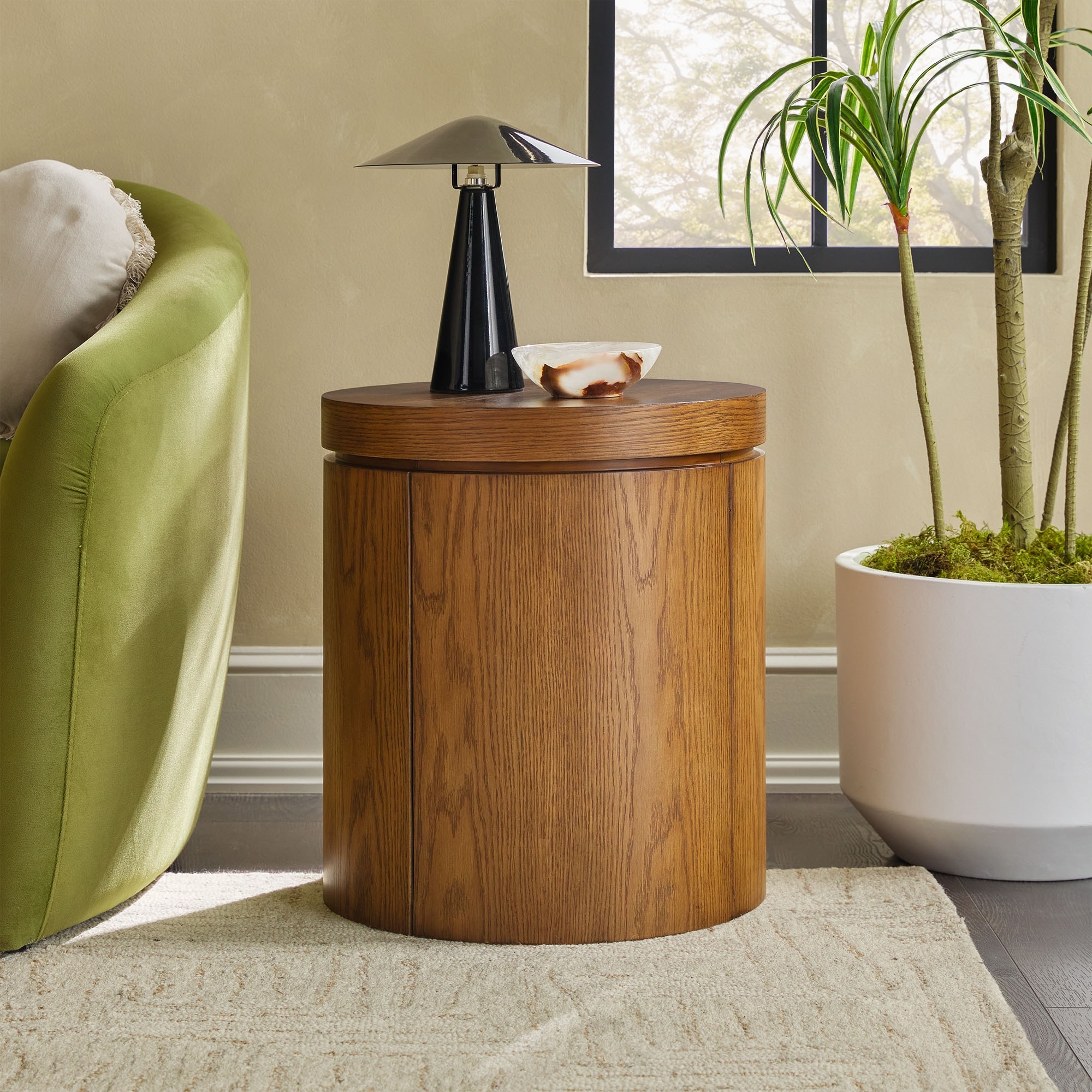 Walker Edison Modern Easy Assembly Oak Veneer Side Table with Storage