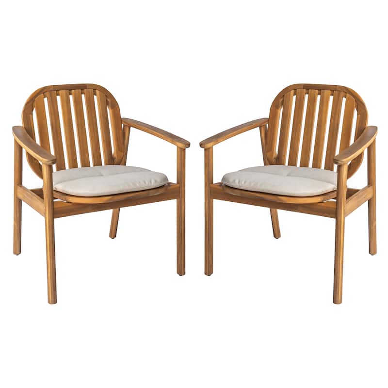 Roomfitters Meja Outdoor Acacia Wood Dining Chairs with Slatted Back and Cushion, Teak Finish Set of 2 - Teak+ Beige
