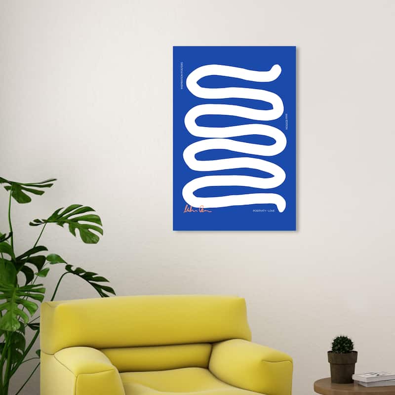 Wynwood Studio Canvas Advertising Curved Positivity Blue and Modern & Contemporary Wall Art Canvas Print - 20 x 30
