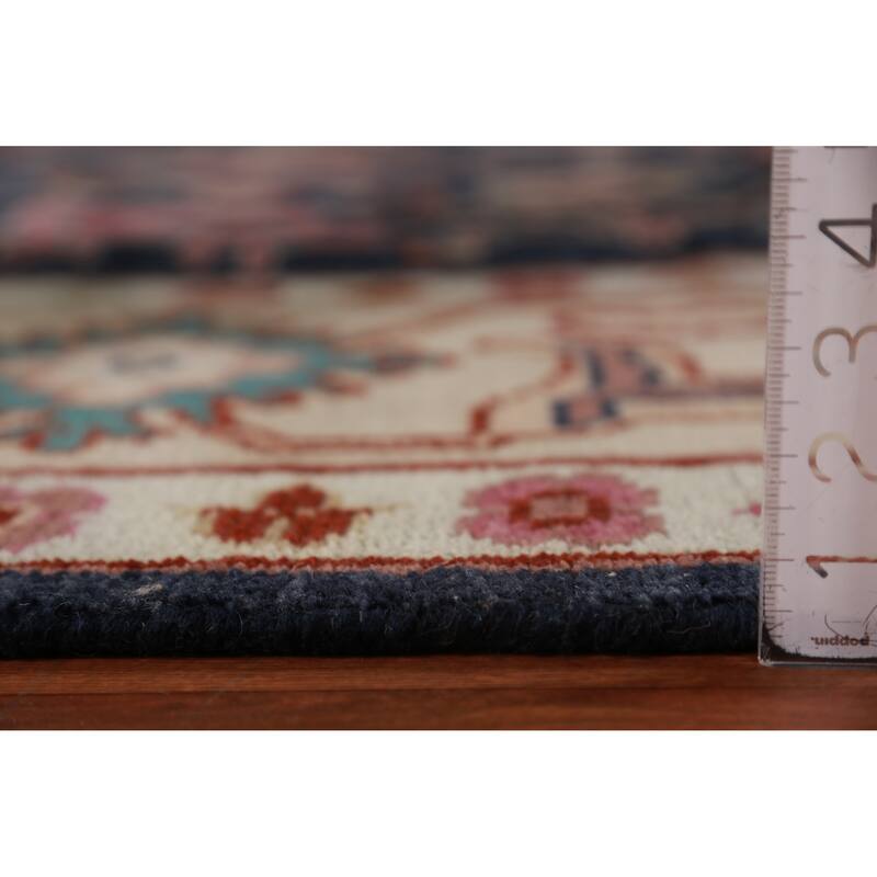Navy Blue Oushak Indian Area Rug Hand-Knotted Wool Carpet - 9'3" x 12'0"