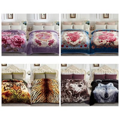 Reversible Mink Blanket Fluffy Fleece Blanket Different Pattern in Each Side