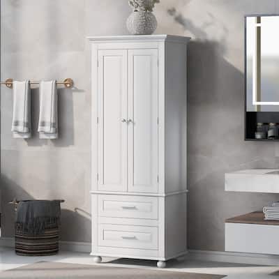 White Linen Cabinet with 3 Drawers and Adjustable Shelf