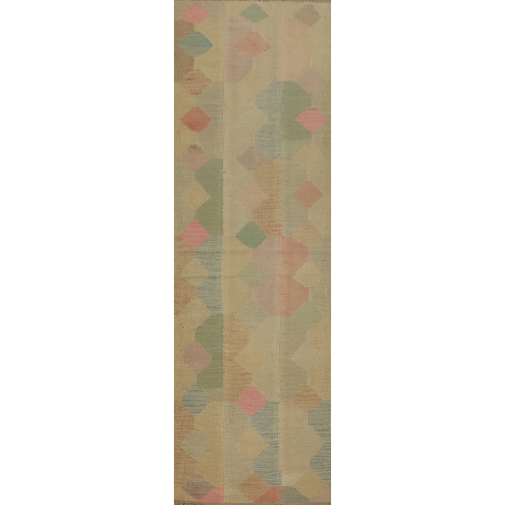 Hand Woven Oriental 100% Wool Carpet Southwestern Modern Multi-Colored Kilim Runner Rug - 7' 11'' X 1' 11''
