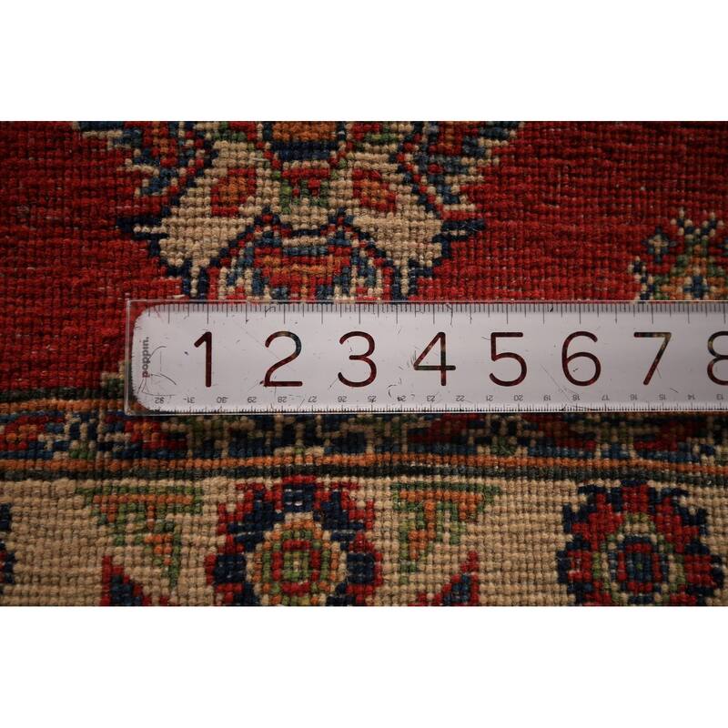 Geometric Red Kazak Foyer Rug Hand-Knotted Traditional Wool Carpet - 2'0" x 3'0"