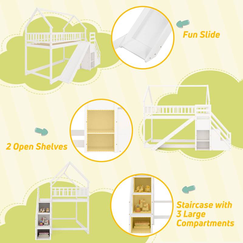 Costway Twin Over Twin Bunk Bed with Slide & Staircase with Storage - See Details