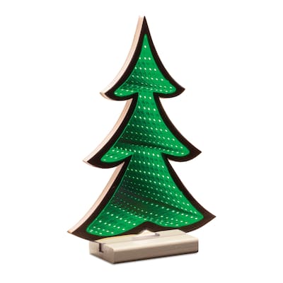 Green Acrylic PET Pine Tree with Infinity Light Effect for Holiday Display - 8.5” x 3” x 11.75” (L x W x H)