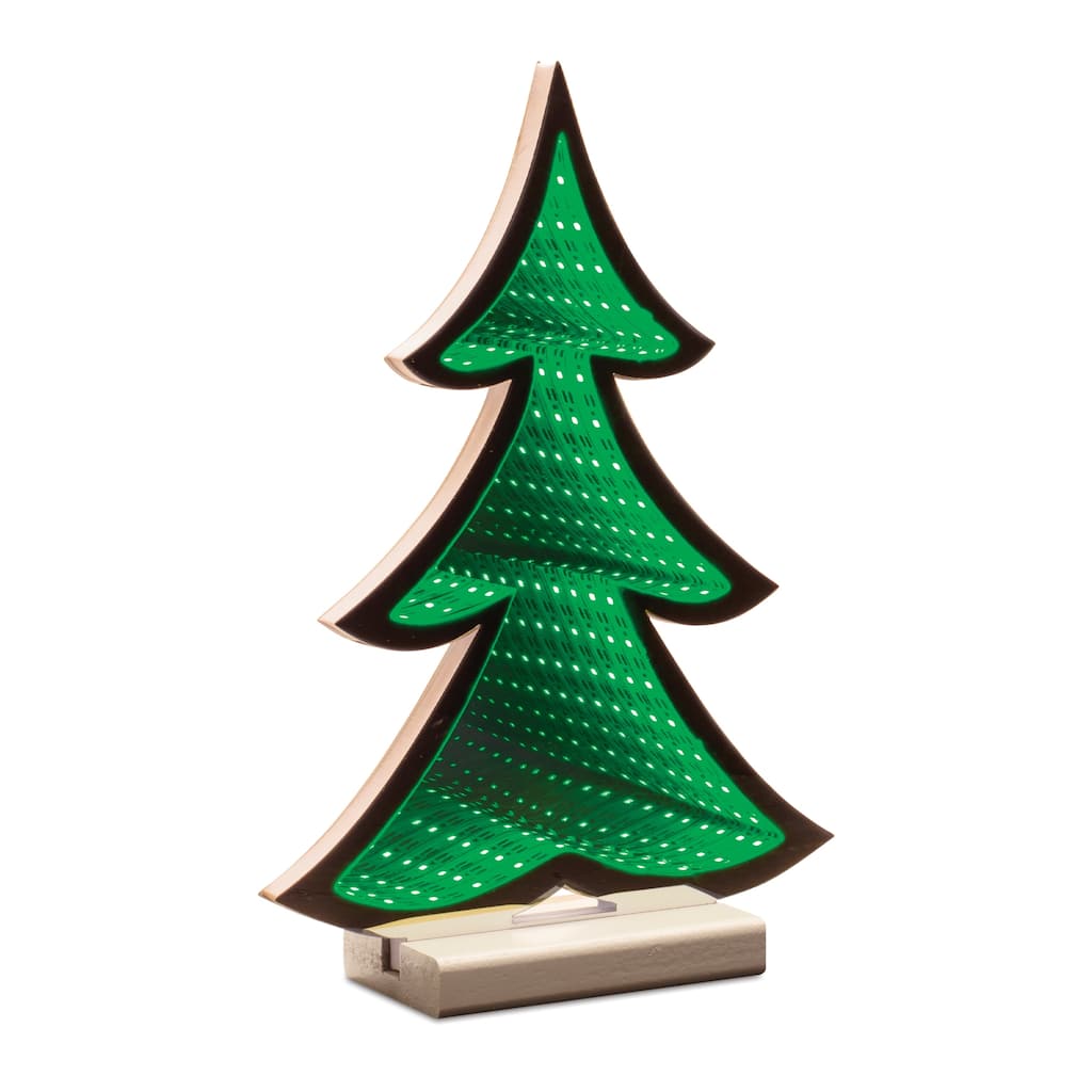 Green Acrylic PET Pine Tree with Infinity Light Effect for Holiday Display - 8.5” x 3” x 11.75” (L x W x H)
