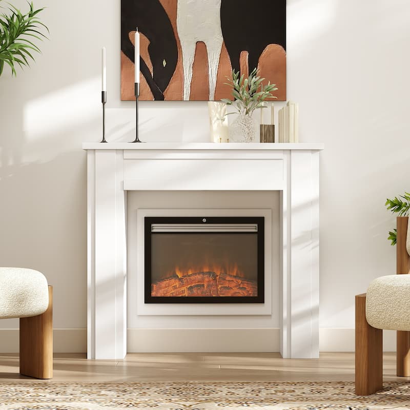 HOMCOM Modern Fireplace Mantel, Freestanding Fireplace Surround with Leg for Electric Fireplaces, 44.7" W x 40" H, White - White