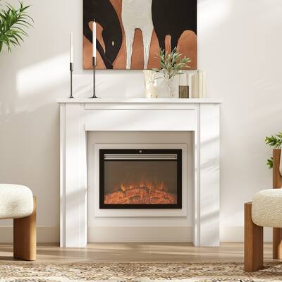 HOMCOM Modern Fireplace Mantel, Freestanding Fireplace Surround with Leg for Electric Fireplaces, 44.7" W x 40" H, White