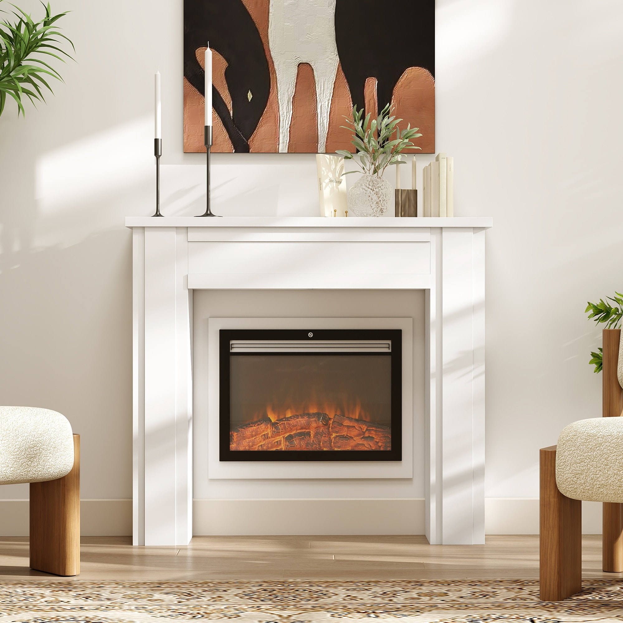 HOMCOM Modern Fireplace Mantel, Freestanding Fireplace Surround with Leg for Electric Fireplaces, 44.7" W x 40" H, White