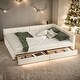 preview thumbnail 1 of 8, Linen Queen Size Upholstered Platform Bed with USB and 2 Drawers Beige - Queen