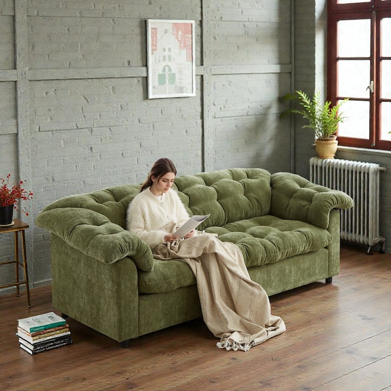 94.8" Chenille Deep Seat Sofa, Modern Cloud-Like Upholstered 3-Seater Couch for Living Room, Bedroom, Office & Apartments