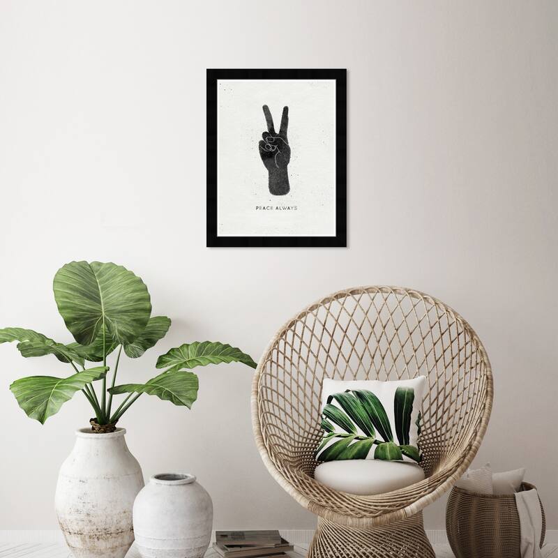 Wynwood Studio 'Peace Always' Typography and Quotes Black Wall Art Framed Print - 13 x 19