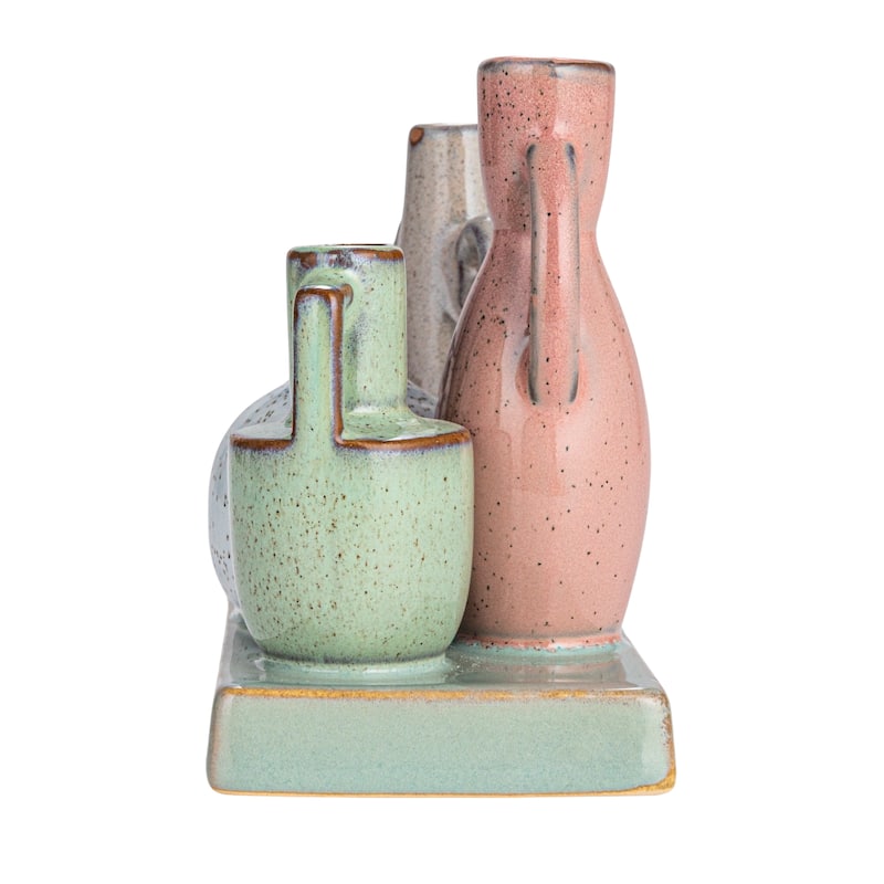 Stoneware Mounted Vases with Reactive Glaze, Set of 4