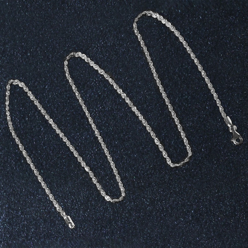 MayaMila 2.0mm 14k White Gold Solid Diamond Cut Rope Chain