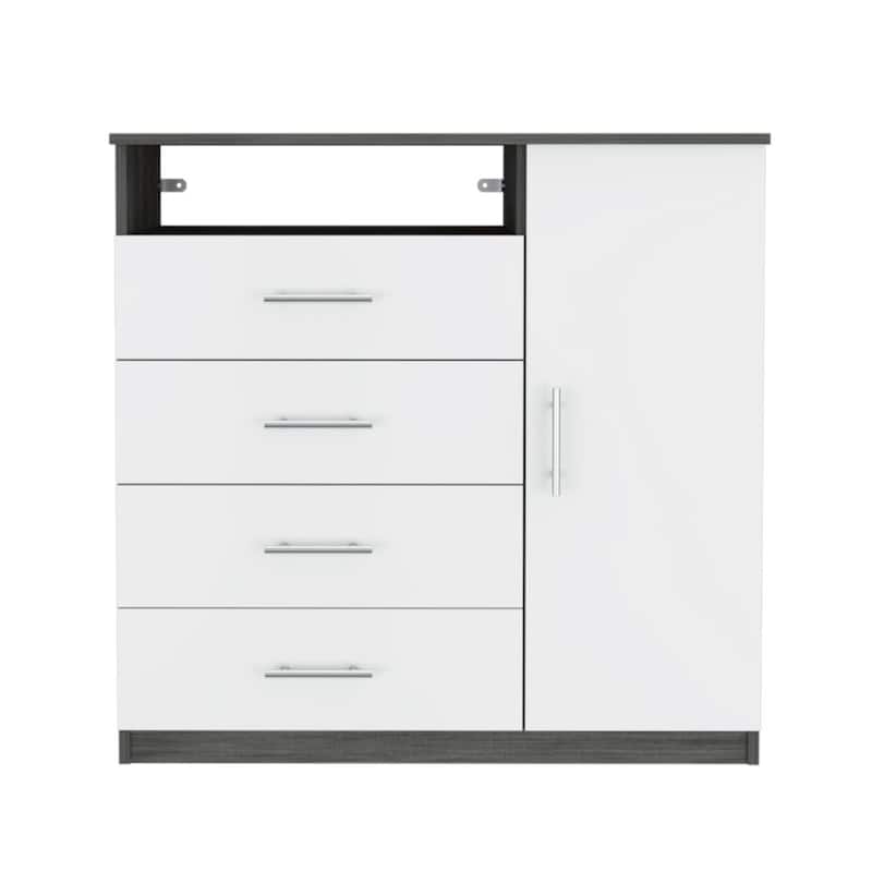 TUHOME Peru 4 Drawer Dresser with Vertical Cupboard & Open Shelf