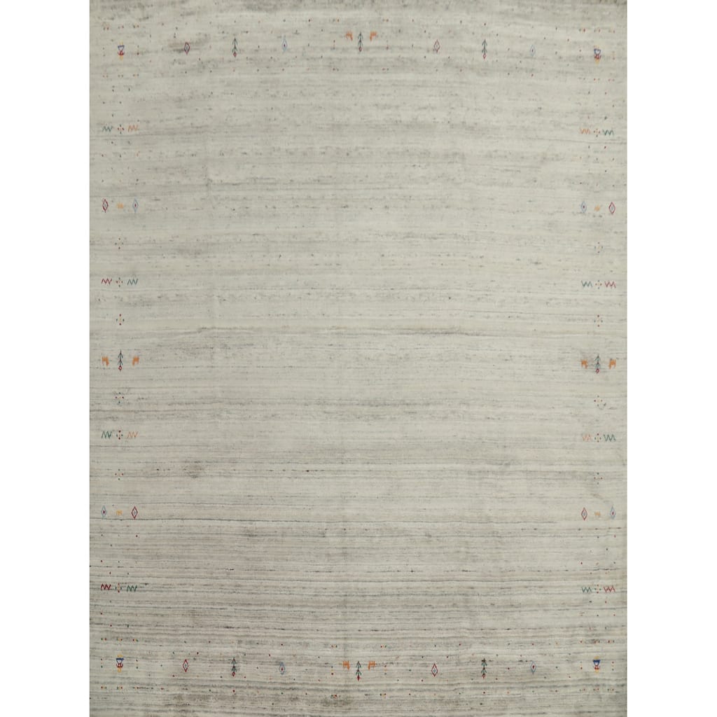 Hand Knotted Oriental Viscose Silk Carpet Tribal Animal Pictorial Beige & Ivories Gabbeh Area Rug - 9' 10'' X 10' 5''