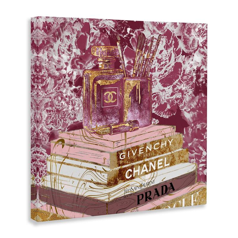 Stupell Glam Designer Books Fashion Accessory Glitz Pink Gold Canvas Wall Art