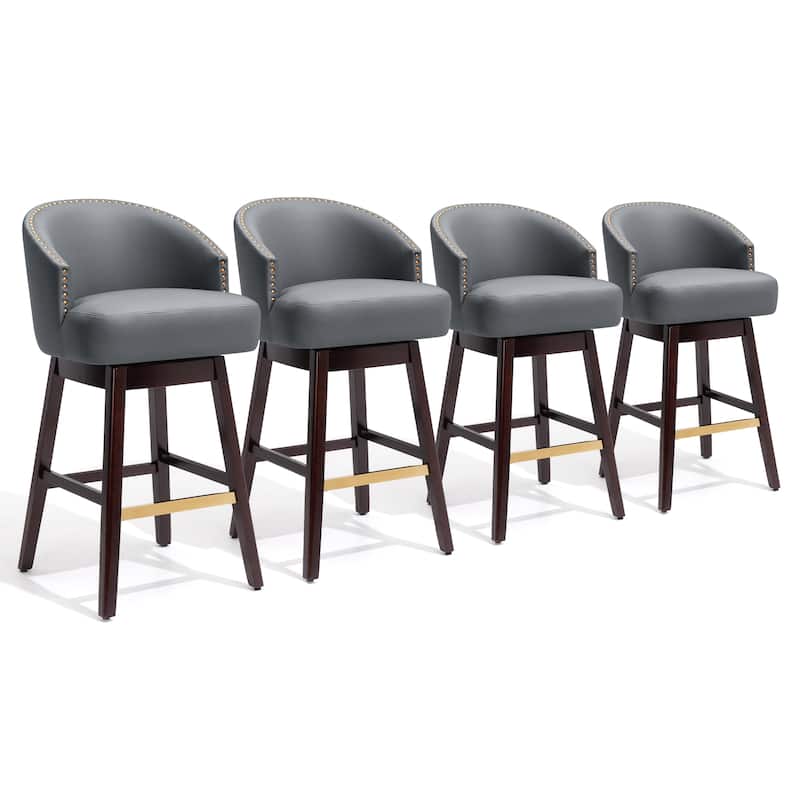 26.4"/31.9"H Height Upholstered Solid Wood Swivel Bar Stools - Set of 4 - Navy Blue - 4PC - Bar Height