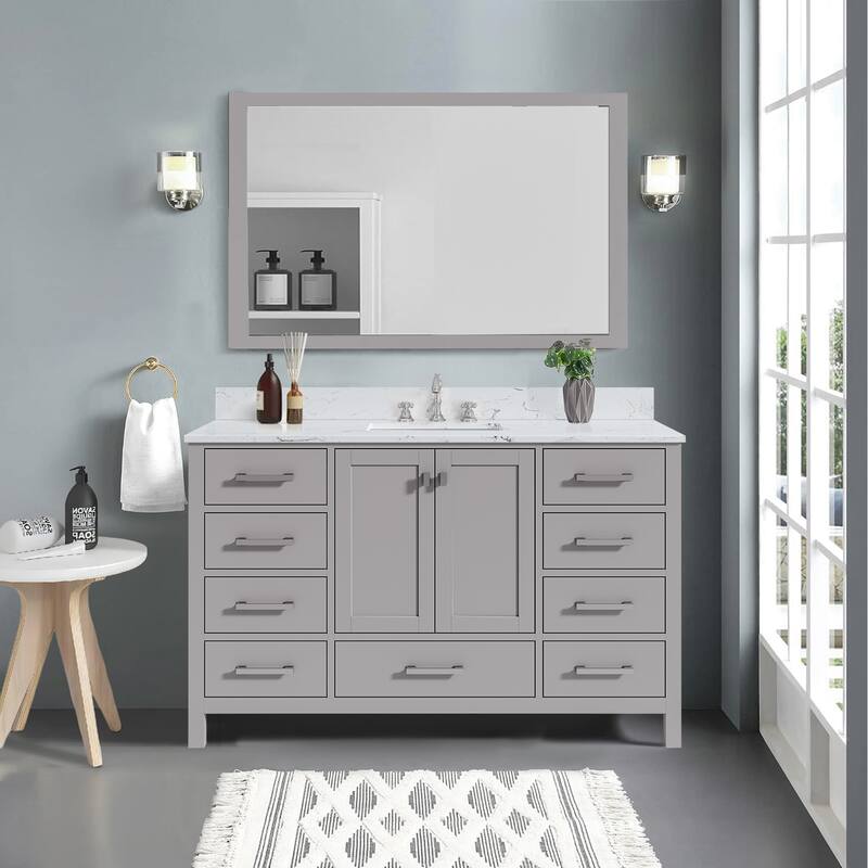 StarrySky 54 inch Undermount Single Sink Bathroom Vanity with Engineered Carrara Marble Top - 54 inch