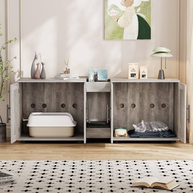 Intimate Double-Room Cat Litter Cabinet Furniture