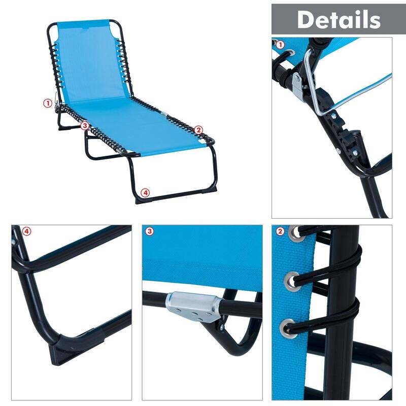 Foldable Chaise Lounge,4-Pos Recline,Trifold Portable,Breathable Mesh