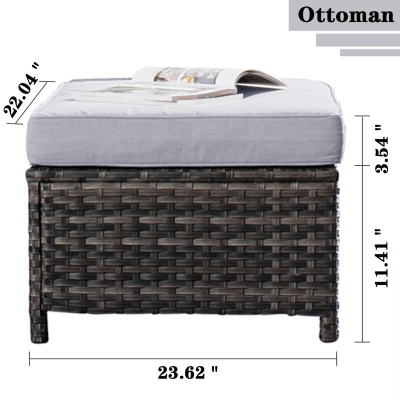 OVIOS 7-piece Wicker Sectional Sofa Swivel Rocking Chair Set With Fire Pit